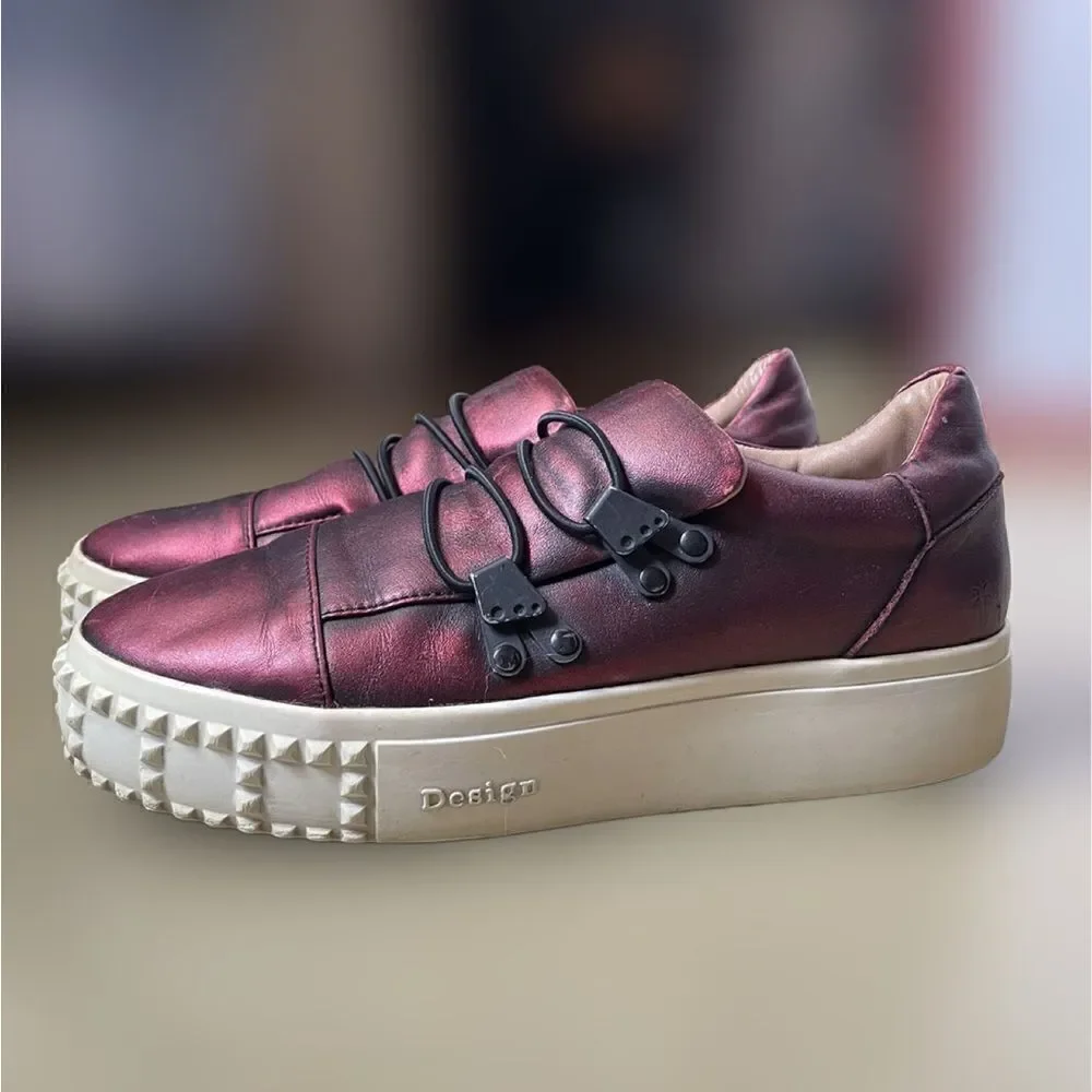 Frye Metallic Reddish/Purple Leather Upper Slip On Chunky Platform Shoes(37/6.5)